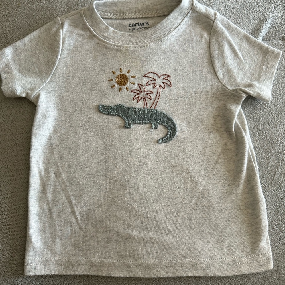 Carter's Gray Tee with Crocodile and Palm Design